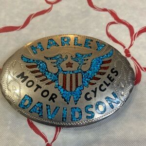 Harley-Davidson Silver and Turquoise Belt Buckle